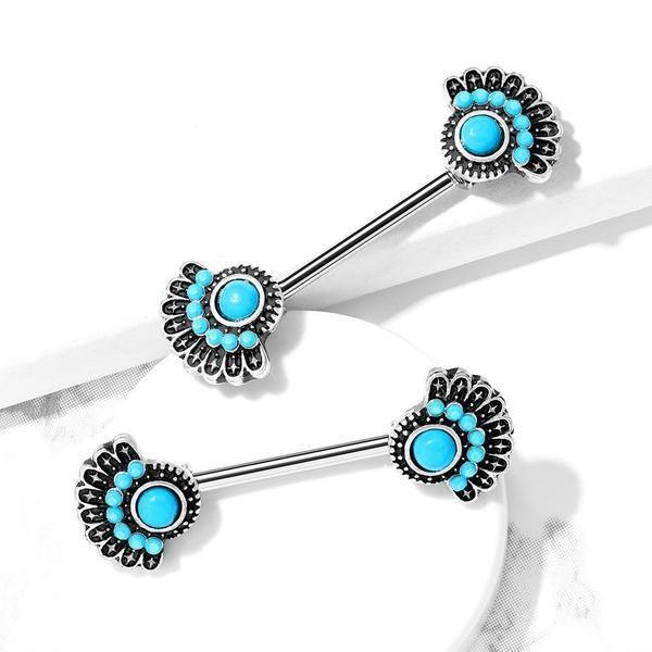 Body Jewelry - Turquoise Fan Nipple Bar 14G (Single)