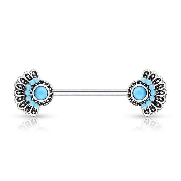 Body Jewelry - Turquoise Fan Nipple Bar 14G (Single)