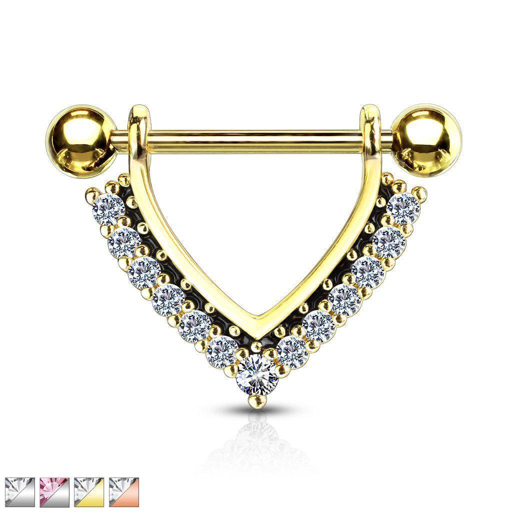 Body Jewelry - Two Tone Paved Nipple Dangle 14G