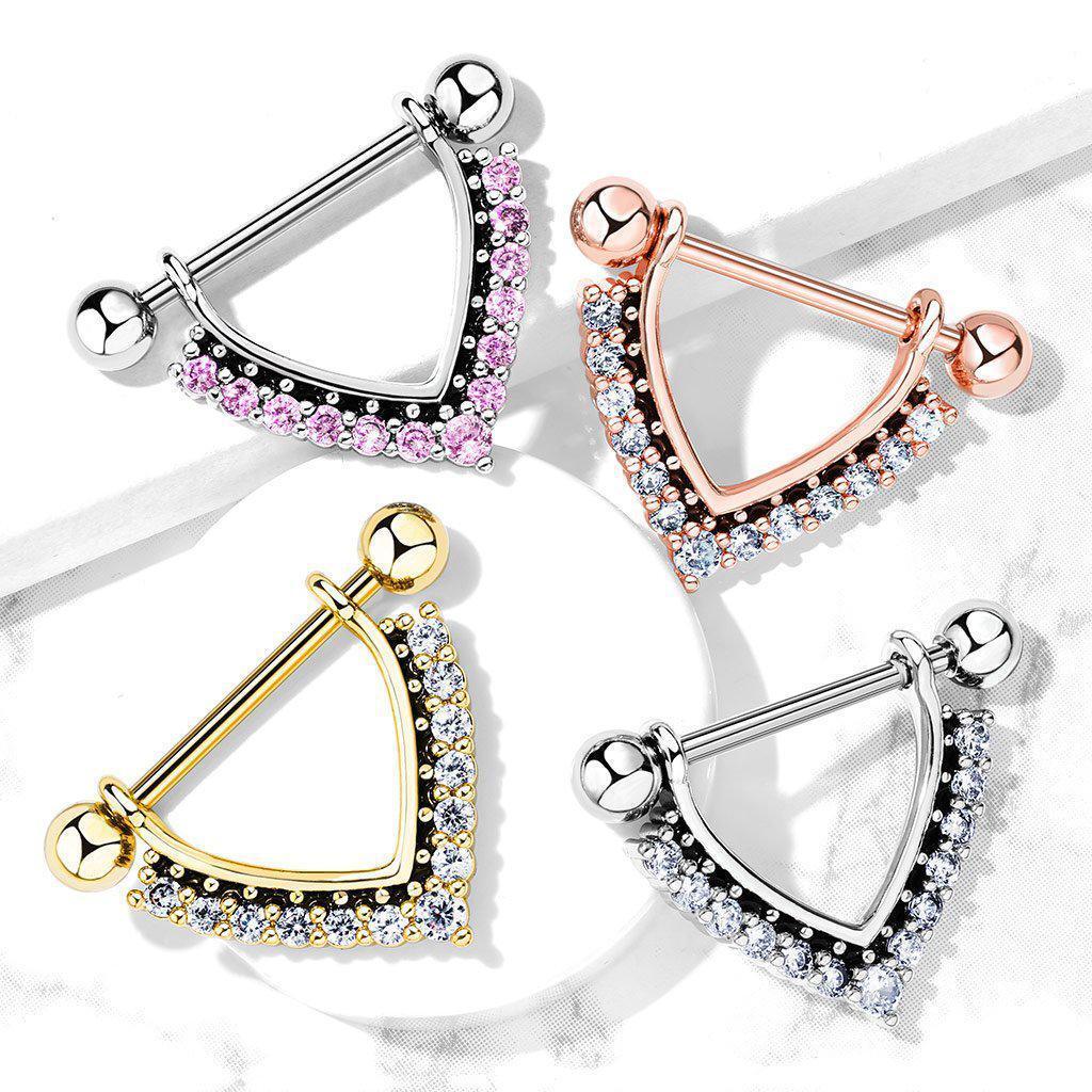 Body Jewelry - Two Tone Paved Nipple Dangle 14G