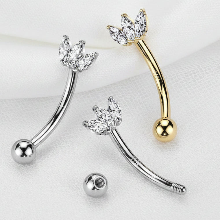 14kt Gold Triple Gem Curve 16G 8mm
