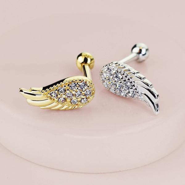 14kt Gold Angel Wing Cartilage Bar 16G 6mm-My Body Piercing Jewellery