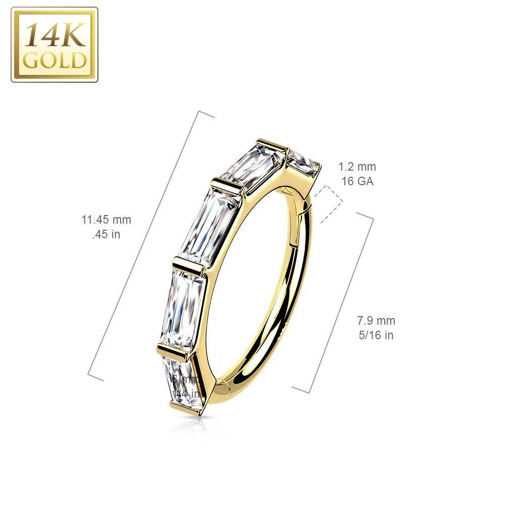 14kt Gold Baguette Cut Hinged Ring 16G-My Body Piercing Jewellery