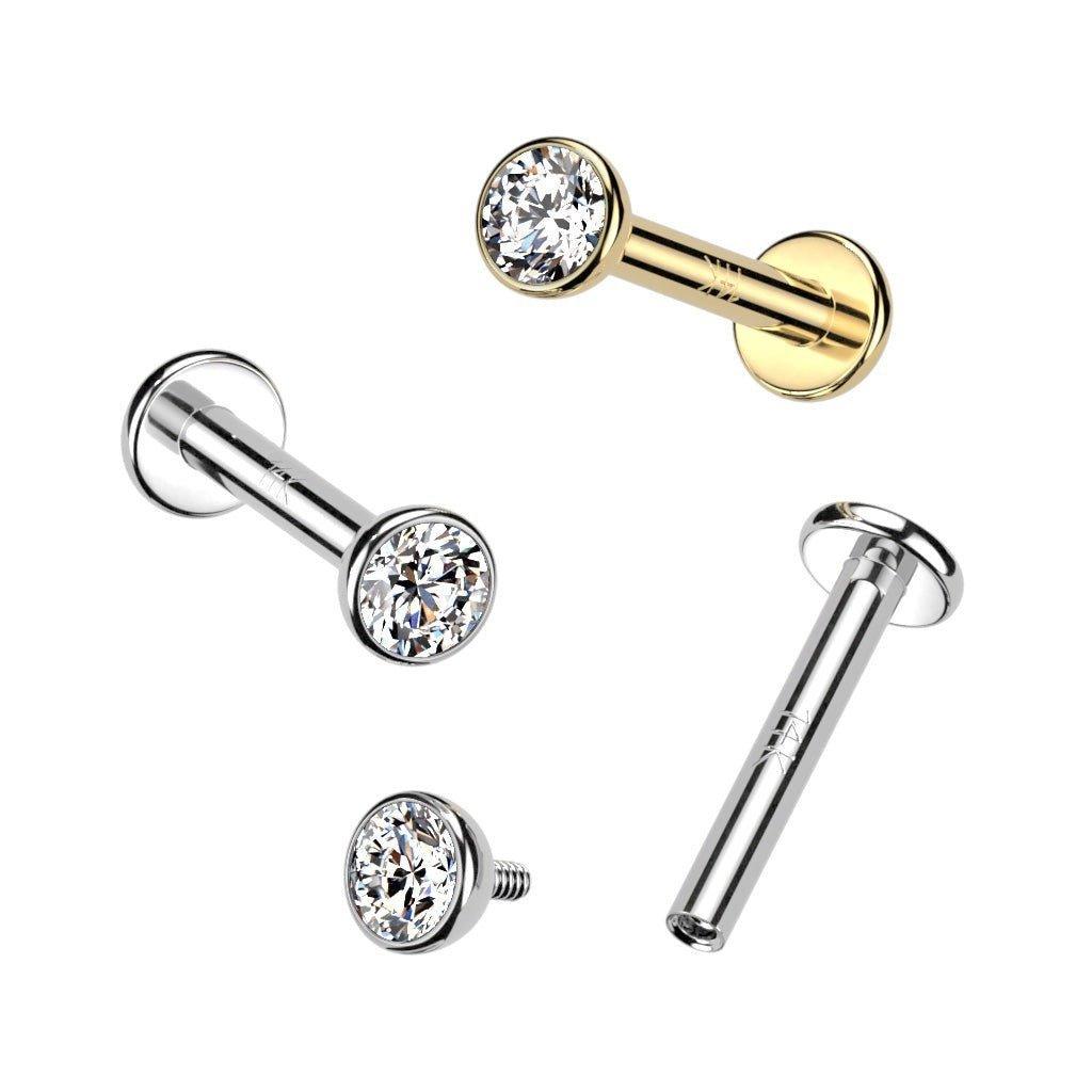 14kt Gold Bezel Gem Labret-My Body Piercing Jewellery