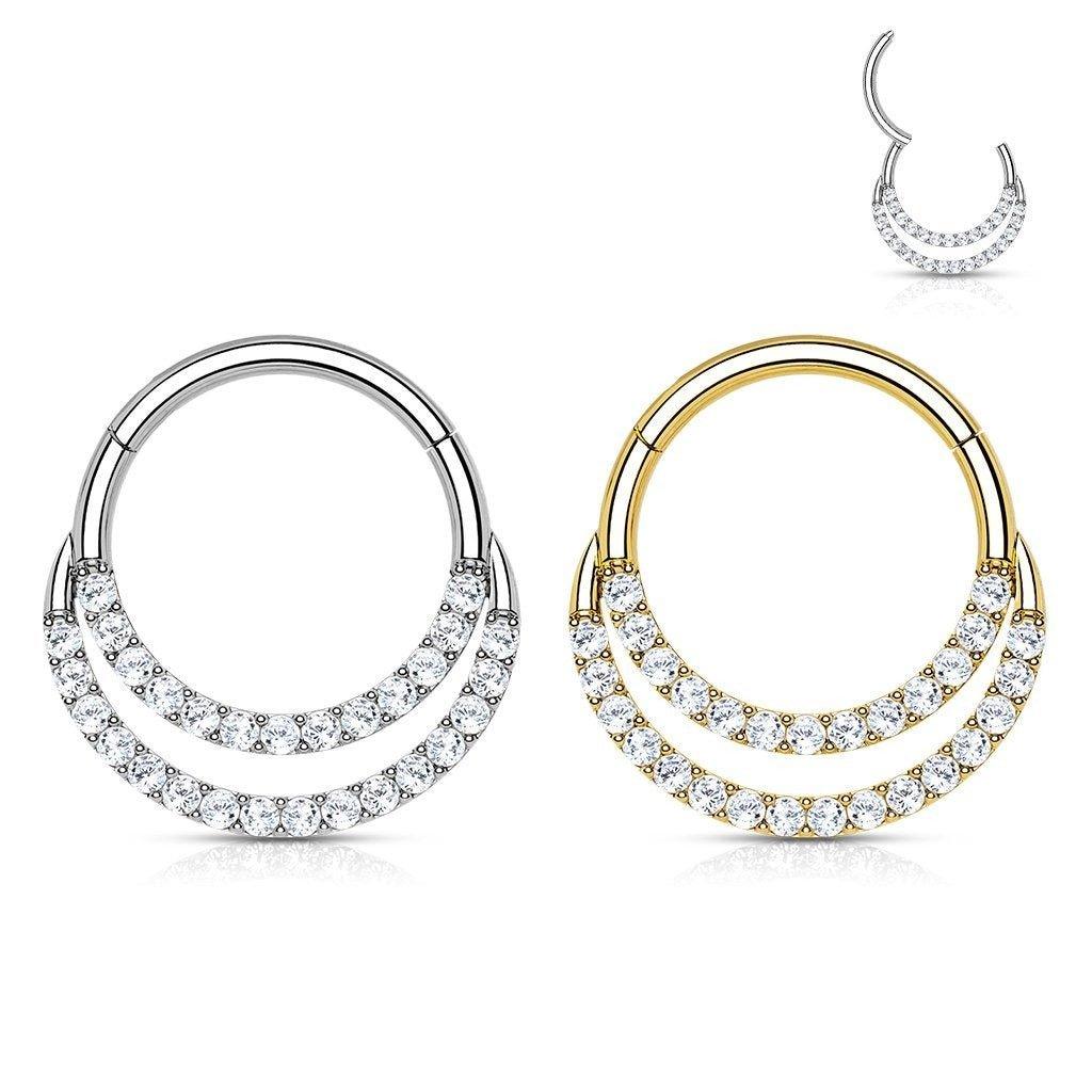 14kt Gold Double Paved Hinged Ring 16G-My Body Piercing Jewellery