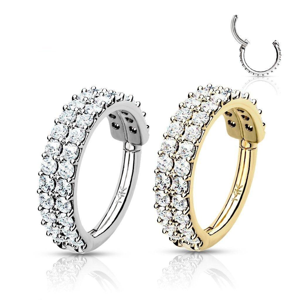 14kt Gold Double Row Paved Hinged Ring 16G-My Body Piercing Jewellery
