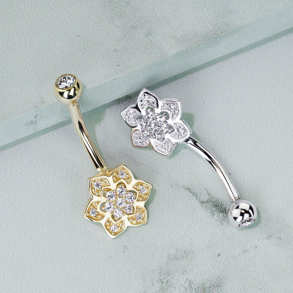 14kt Gold Flower Belly Bar 14G-My Body Piercing Jewellery