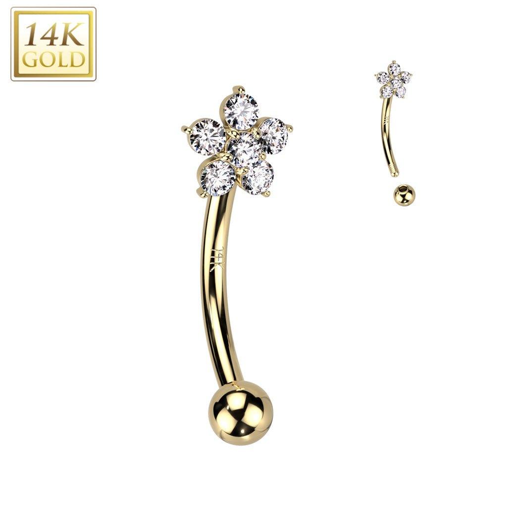 14kt Gold Flower Curve 16G 8mm-My Body Piercing Jewellery