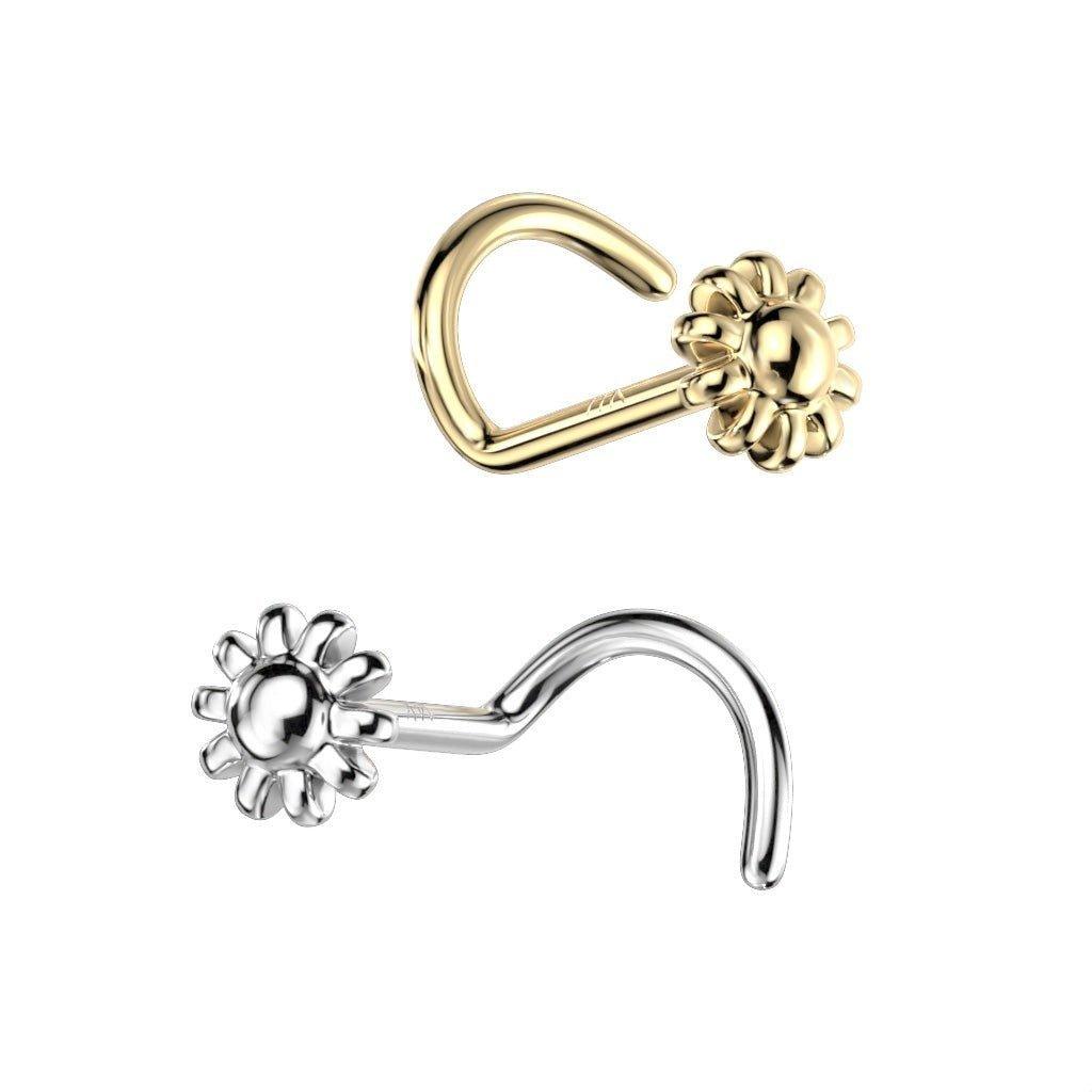 14kt Gold Flower Nose Screw 20G-My Body Piercing Jewellery