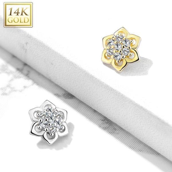 14kt Gold Gem Flower Dermal Top 14G-My Body Piercing Jewellery