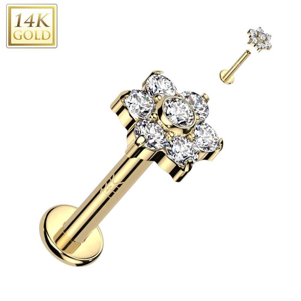 14kt Gold Gem Flower Labret-My Body Piercing Jewellery