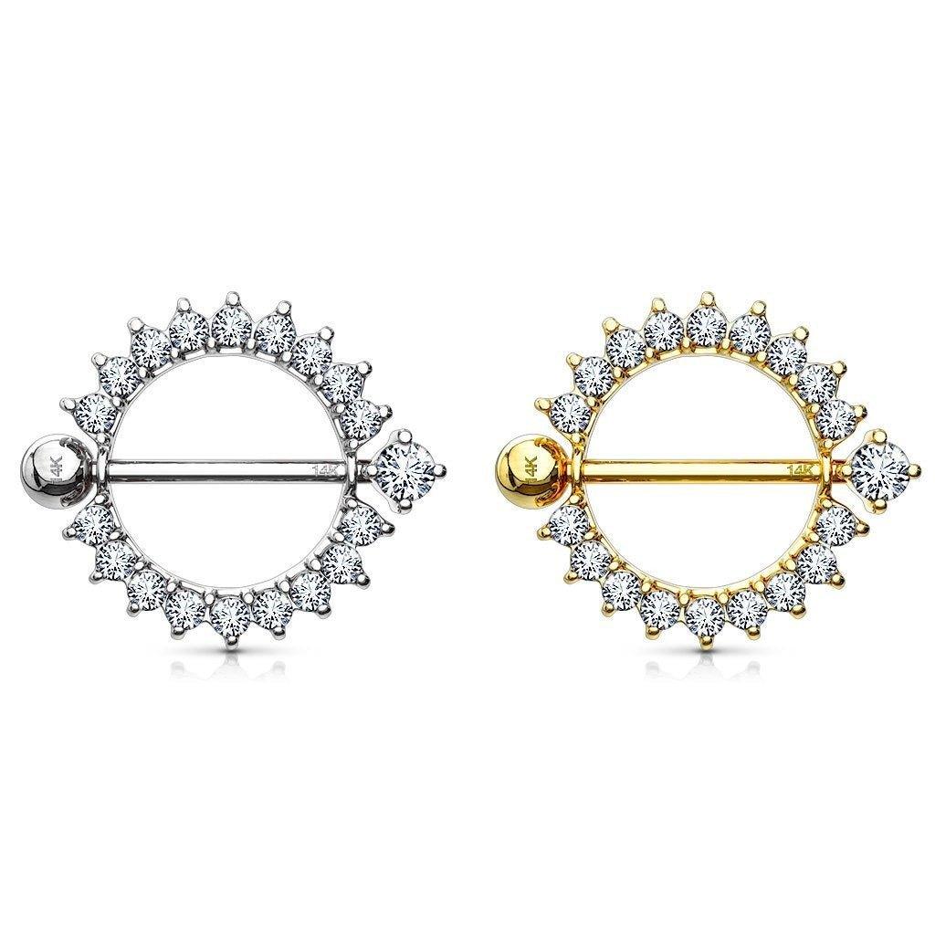 14kt Gold Gem Nipple Shield 14G-My Body Piercing Jewellery