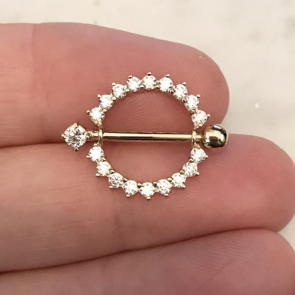 14kt Gold Gem Nipple Shield 14G-My Body Piercing Jewellery
