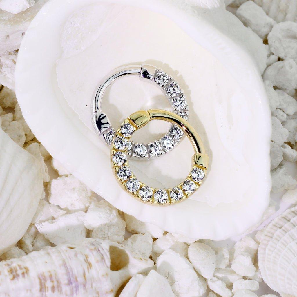 14kt Gold Gem Paved Septum Clicker 16G-My Body Piercing Jewellery