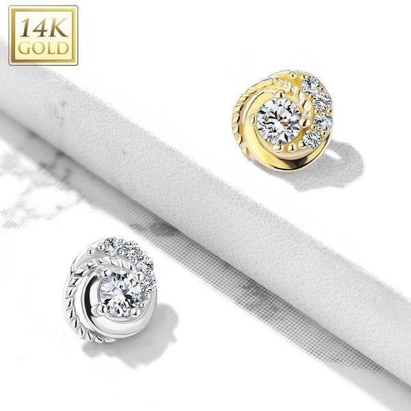 14kt Gold Gem Swirl Dermal Top 14G-My Body Piercing Jewellery