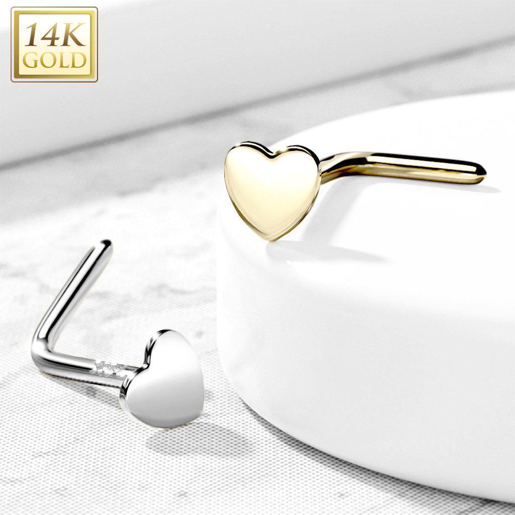 14kt Gold Heart Nose L Bend 20G-My Body Piercing Jewellery