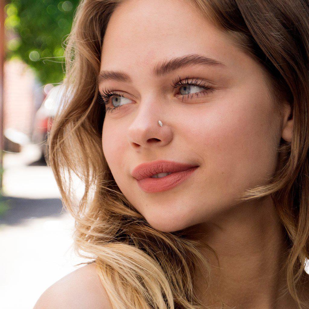 14kt Gold Marquise Gem Nose L Bend 20G-My Body Piercing Jewellery