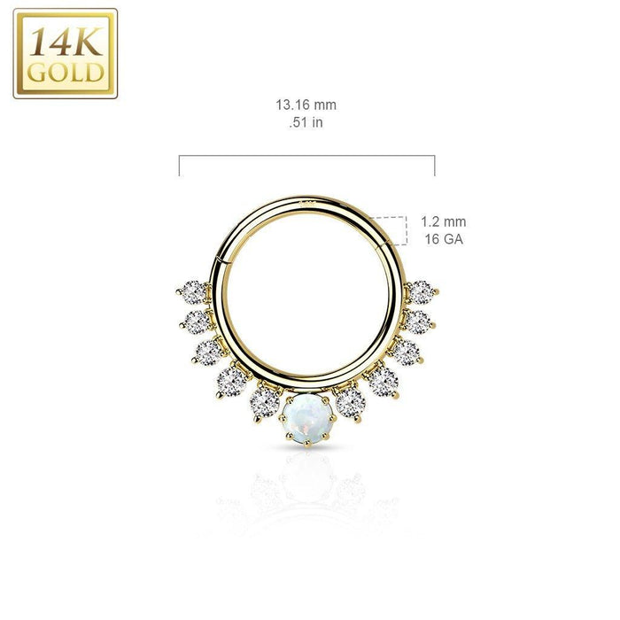14kt Gold Opal Fan Hinged Ring 16G-My Body Piercing Jewellery