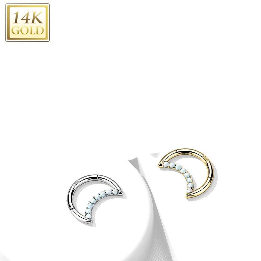 14kt Gold Opal Crescent Hinged Ring-My Body Piercing Jewellery