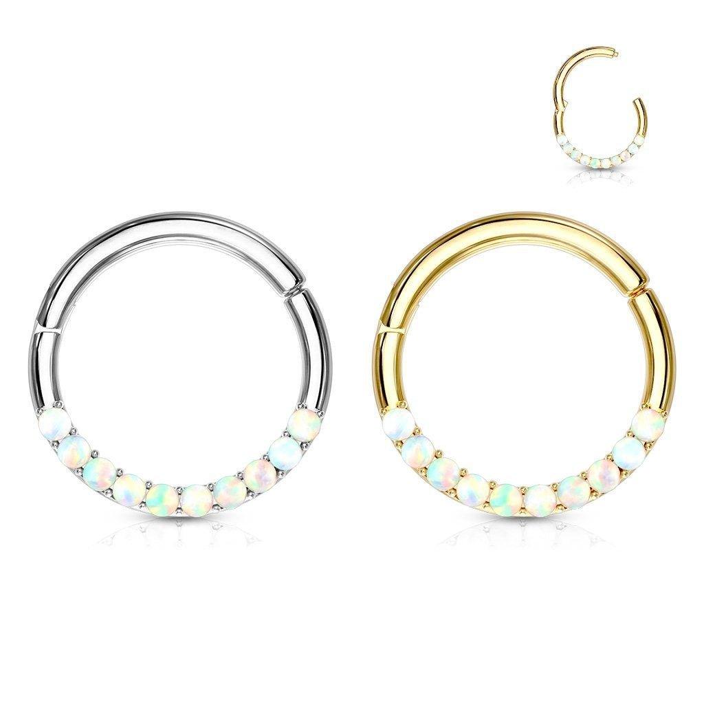 14kt Gold Opal Paved Hinged Ring 16G-My Body Piercing Jewellery