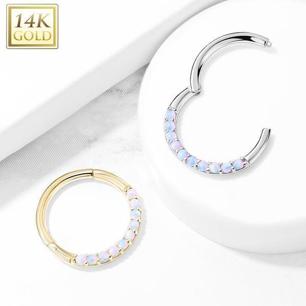 14kt Gold Opal Paved Hinged Ring 16G-My Body Piercing Jewellery
