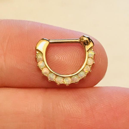 14kt Gold Opal Paved Septum Clicker 16G-My Body Piercing Jewellery