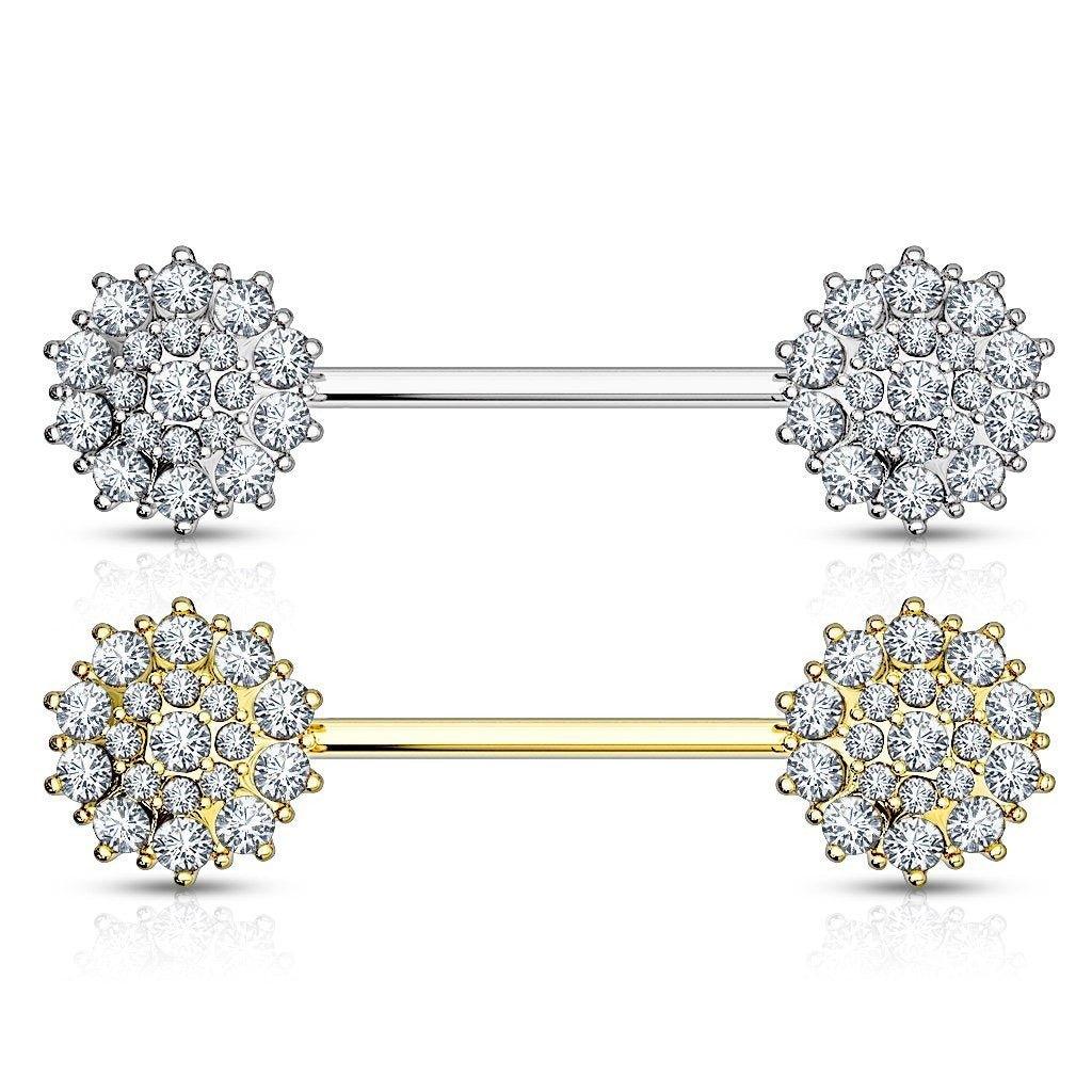 14kt Gold Paved Gem Nipple Bar 14G-My Body Piercing Jewellery