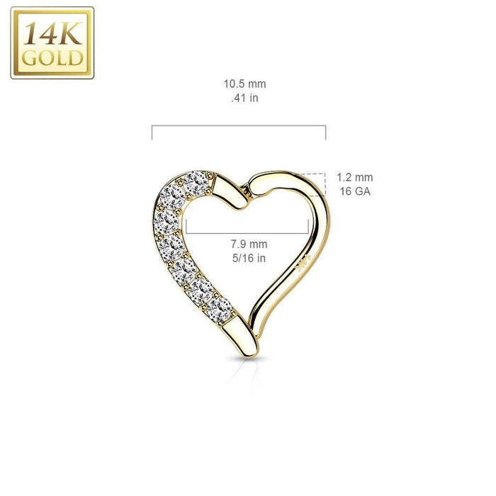 14kt Gold Paved Heart Hinged Daith Ring 16G-My Body Piercing Jewellery