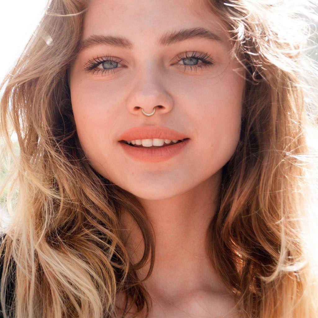 14kt Gold Paved Hinged Ring 16G-My Body Piercing Jewellery