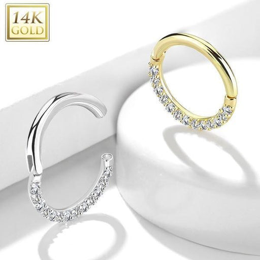 14kt Gold Paved Hinged Ring 16G-My Body Piercing Jewellery