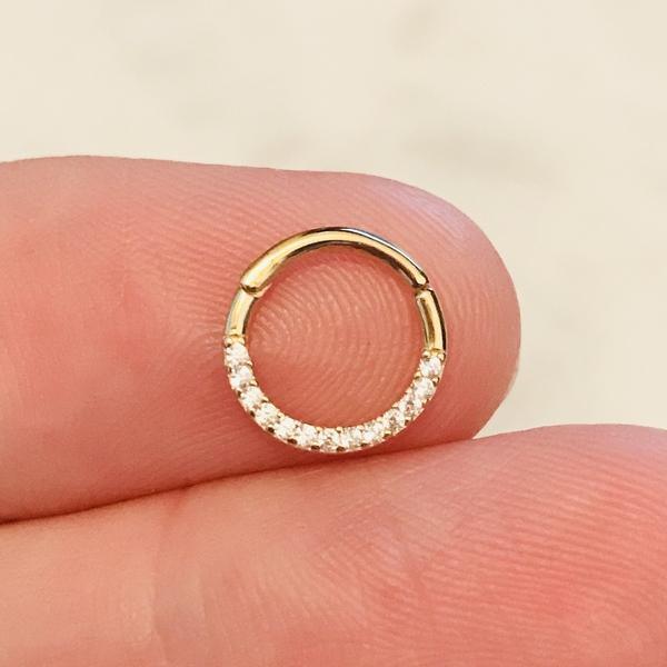14kt Gold Paved Hinged Ring 16G-My Body Piercing Jewellery