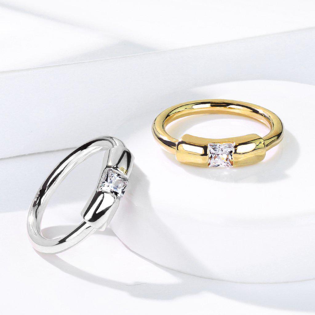 14kt Gold Princess Cut Captive Ring-My Body Piercing Jewellery