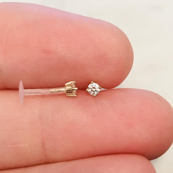 14kt Gold Prong Gem Bioflex Labret 16G-My Body Piercing Jewellery