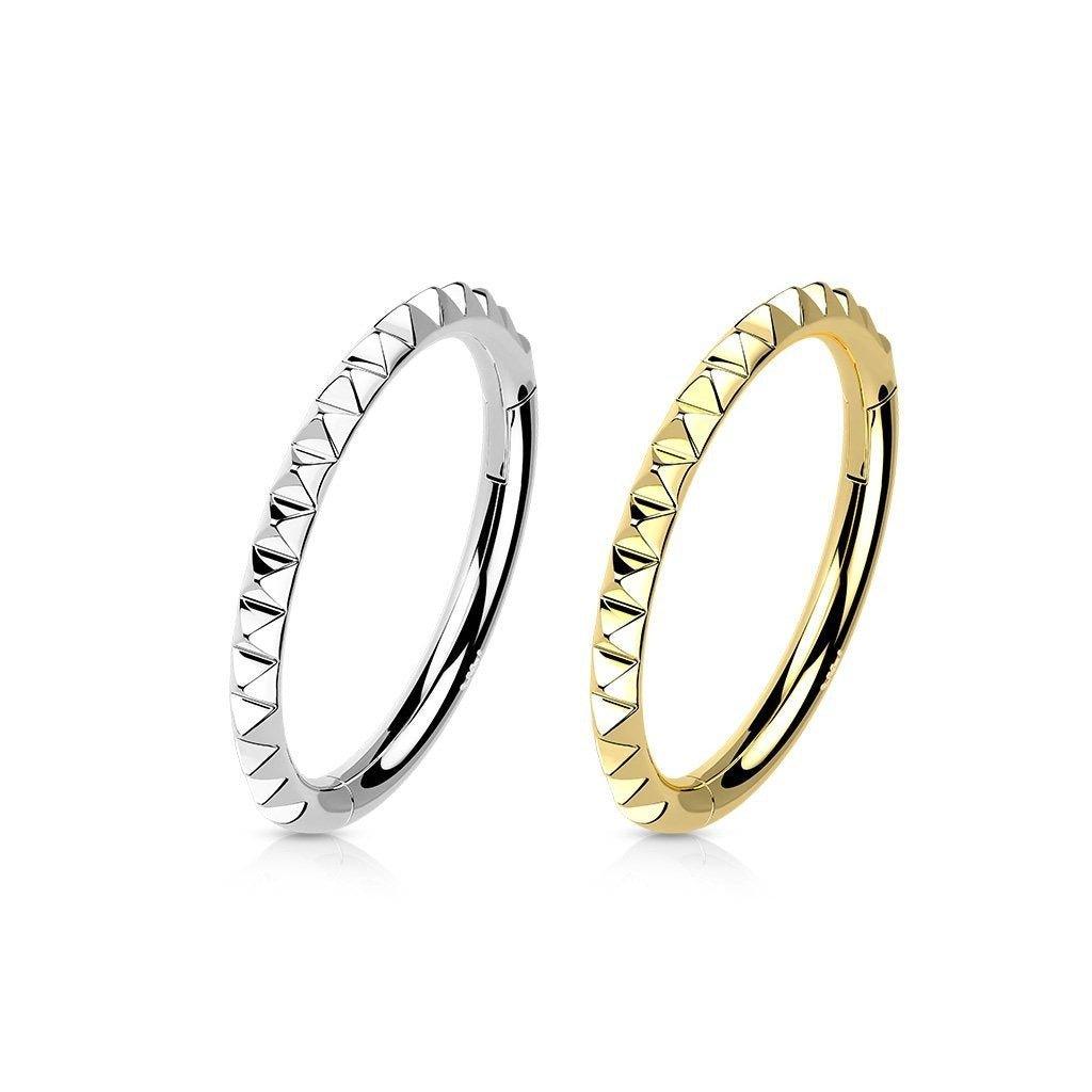 14kt Gold Pyramid Cut Hinged Ring 16G-My Body Piercing Jewellery