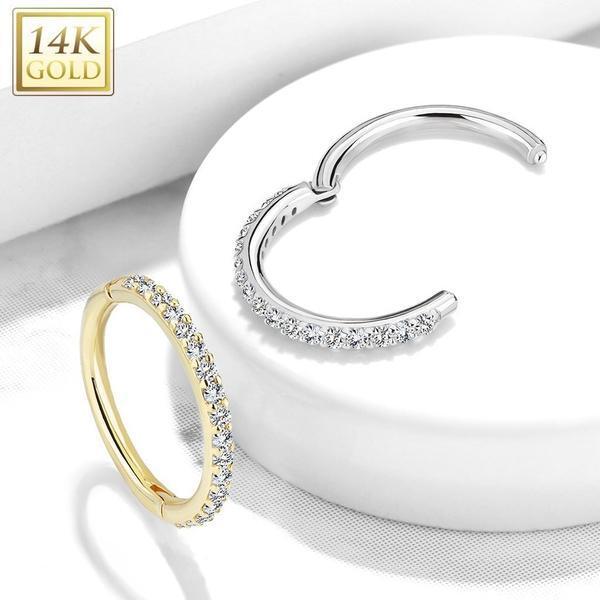 14kt Gold Side Paved Hinged Ring 16G-My Body Piercing Jewellery