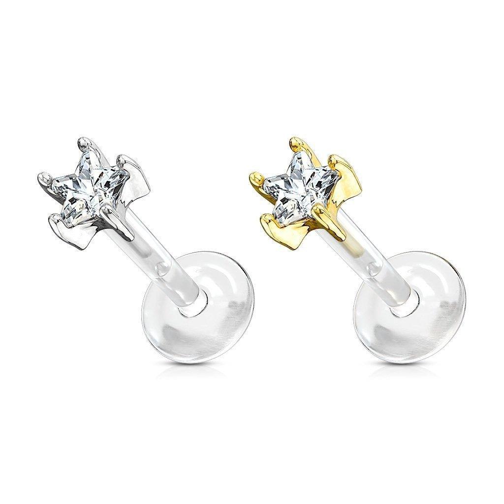 14kt Gold Star Gem Bioflex Labret 16G-My Body Piercing Jewellery