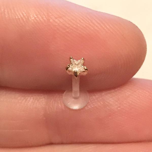 14kt Gold Star Gem Bioflex Labret 16G-My Body Piercing Jewellery