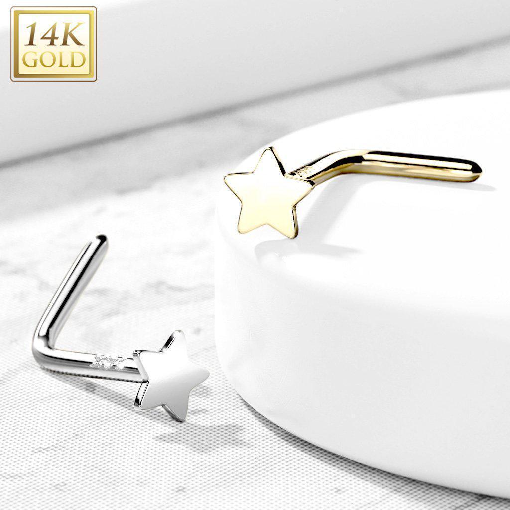 14kt Gold Star Nose L Bend 20G-My Body Piercing Jewellery