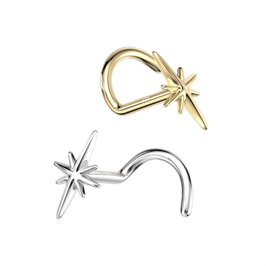 14kt Gold Starburst Nose Screw 20G-My Body Piercing Jewellery