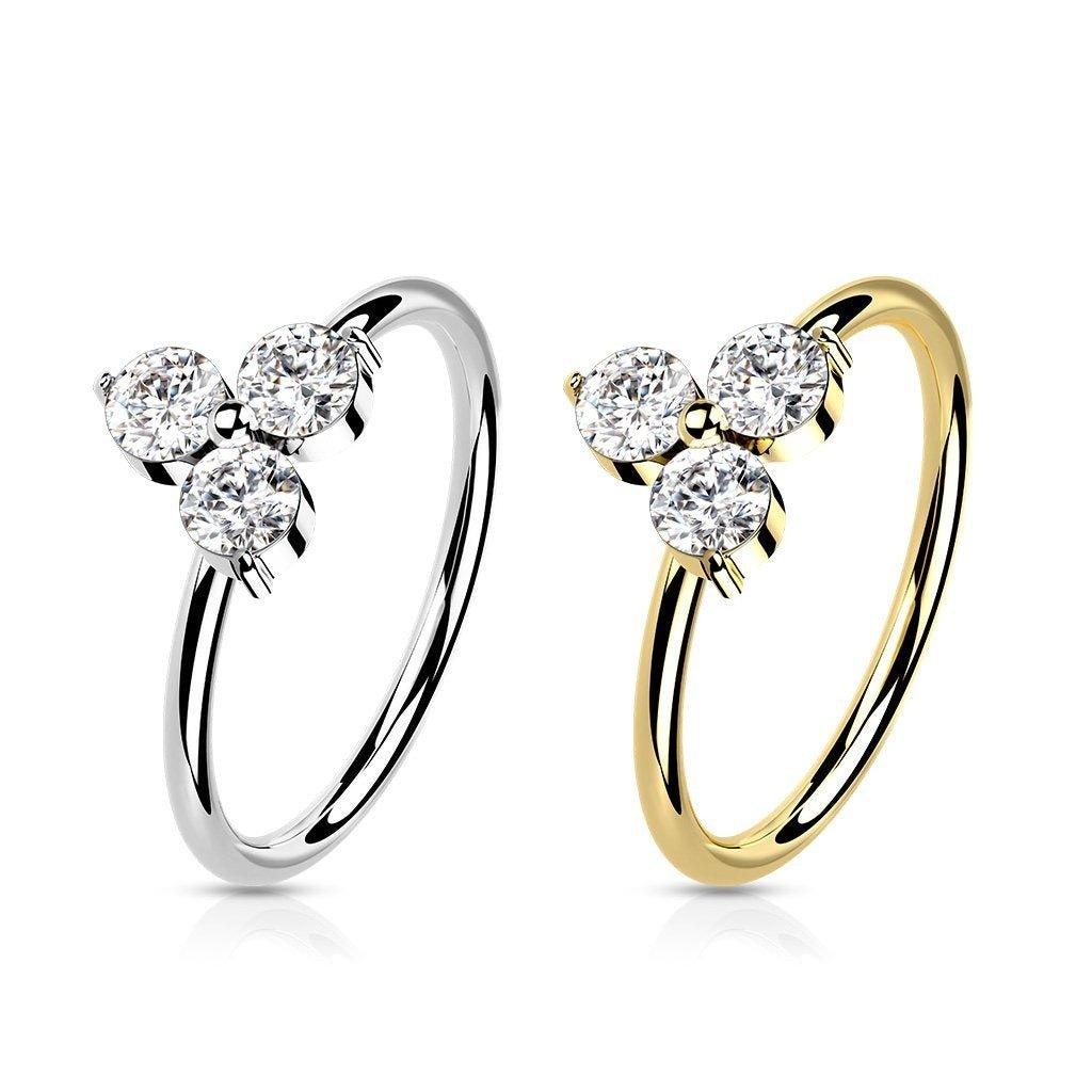 14kt Gold Tri Gem Twist Ring 20G 8mm-My Body Piercing Jewellery