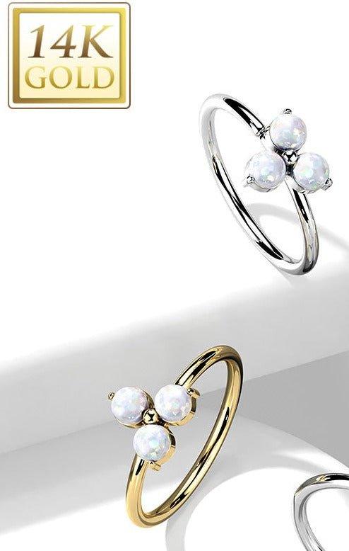 14kt Gold Tri Opal Twist Ring 20G 8mm-My Body Piercing Jewellery