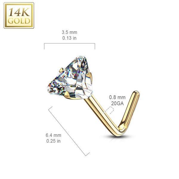 14kt Gold Triangle Gem Nose L Bend 20G-My Body Piercing Jewellery