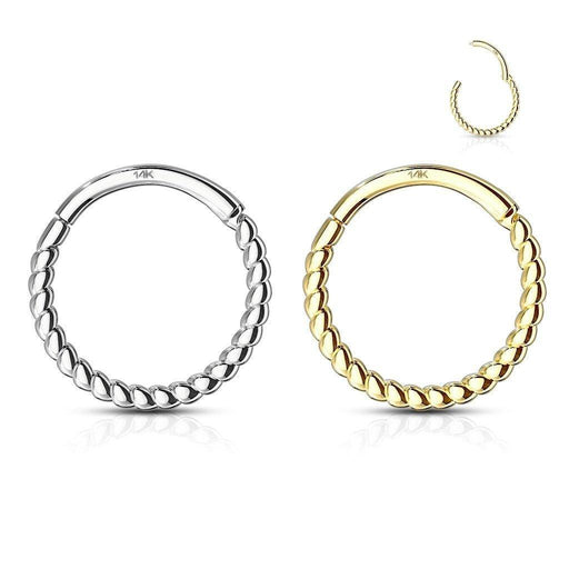 14kt Gold Twisted Hinged Ring 16G-My Body Piercing Jewellery