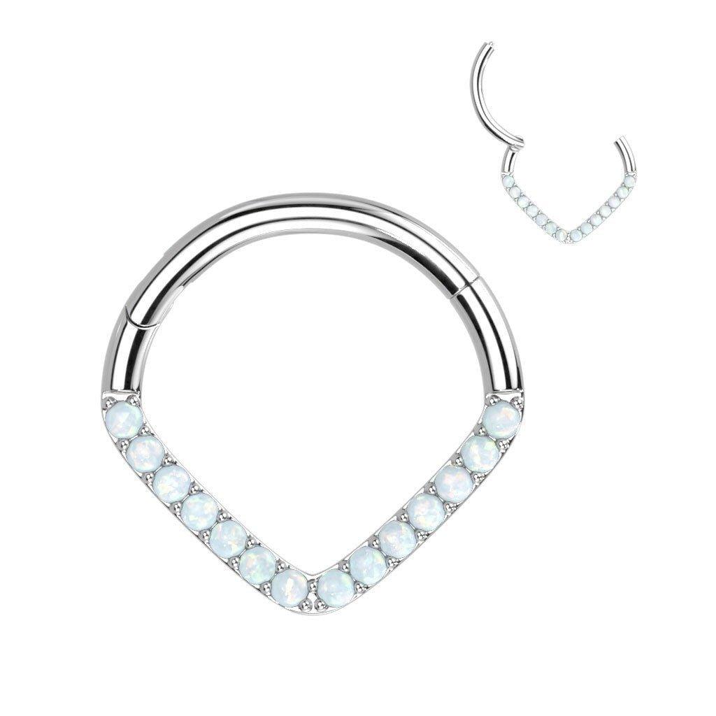 14kt White Gold Chevron Opal Hinged Ring-My Body Piercing Jewellery