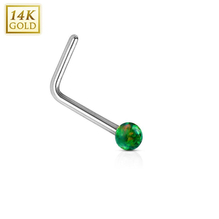 14kt White Gold Opal Ball Nose L Bend 20G-My Body Piercing Jewellery
