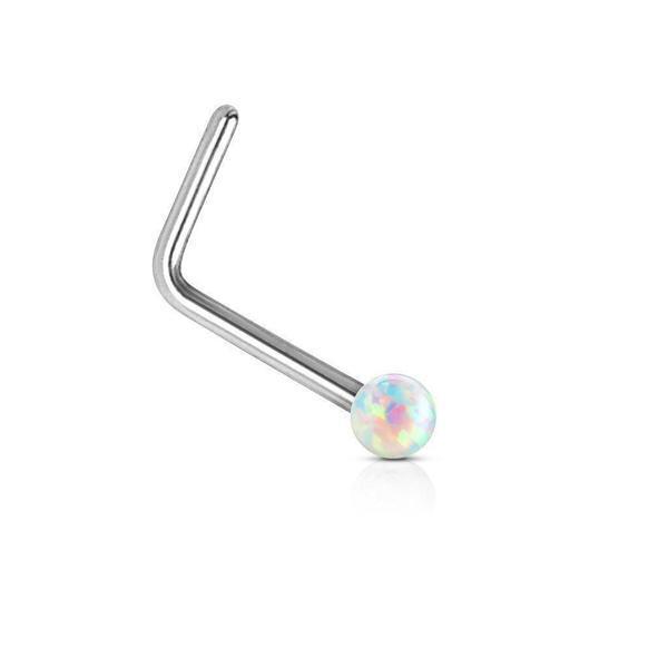 14kt White Gold Opal Ball Nose L Bend 20G-My Body Piercing Jewellery