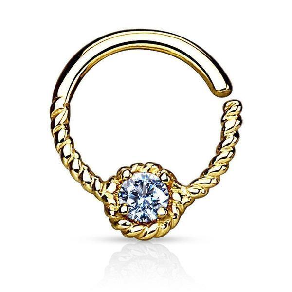 14kt Yellow Gold Braided Gem Ring 16G 9mm-My Body Piercing Jewellery