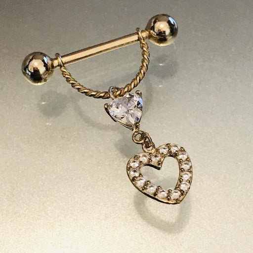14kt Yellow Gold Heart Nipple Dangle 14G-My Body Piercing Jewellery
