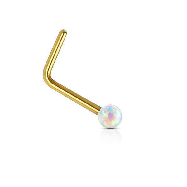 14kt Yellow Gold Opal Ball Nose L Bend 20G-My Body Piercing Jewellery