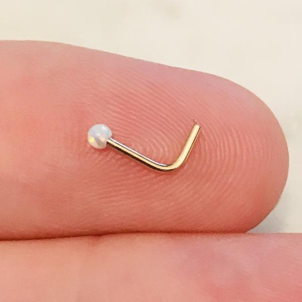 14kt Yellow Gold Opal Ball Nose L Bend 20G-My Body Piercing Jewellery
